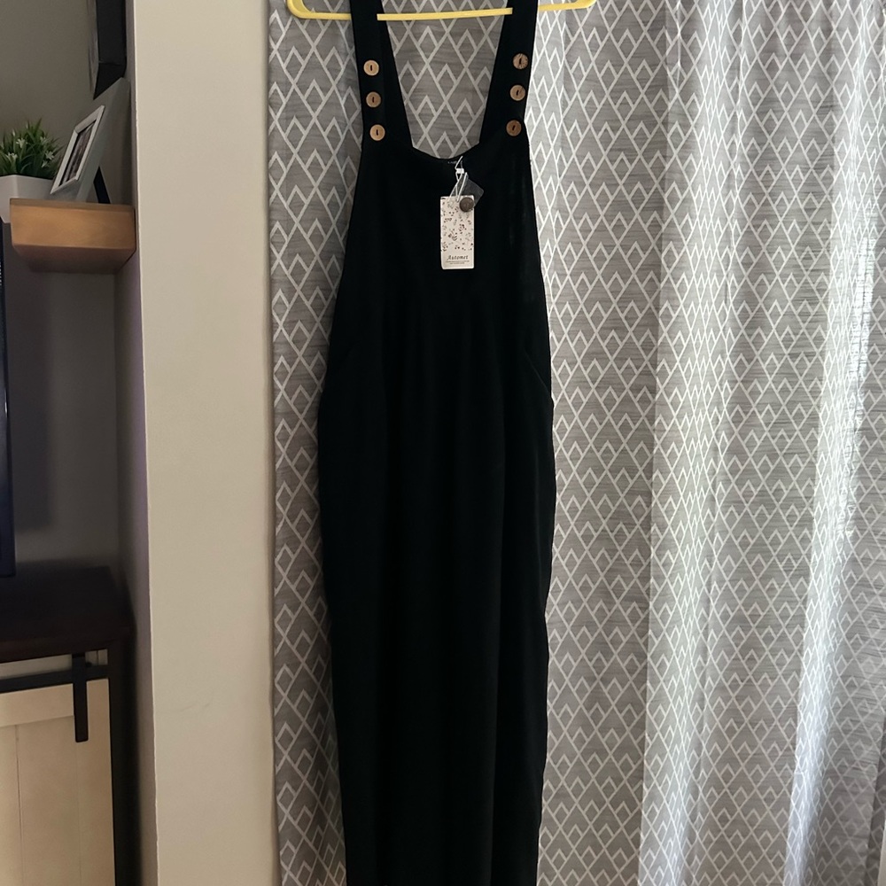 Black Buttoned Overall Dress